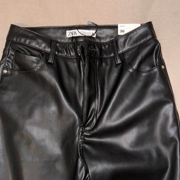 ZARA leather pants slim flare super high rise long length NEW Bloggers Favorites - Picture 3 of 8